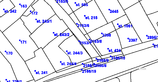 Parcela st. 2153/7 v KÚ Sobotka, Katastrální mapa