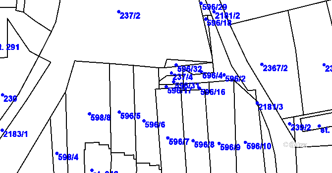 Parcela st. 596/17 v KÚ Sobotka, Katastrální mapa