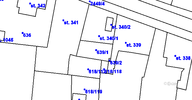 Parcela st. 639/1 v KÚ Sobotka, Katastrální mapa