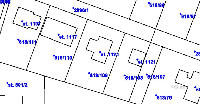 Parcela st. 1123 v KÚ Sobotka, Katastrální mapa
