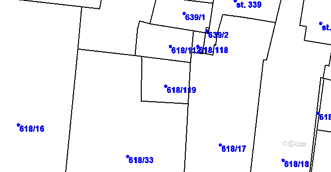 Parcela st. 618/119 v KÚ Sobotka, Katastrální mapa
