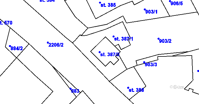 Parcela st. 387/2 v KÚ Staňkova Lhota, Katastrální mapa