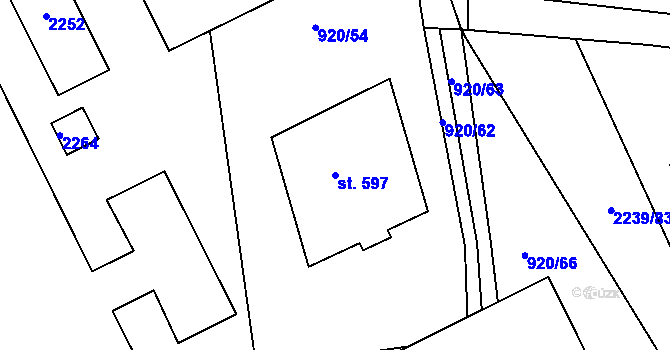 Parcela st. 597 v KÚ Staňkova Lhota, Katastrální mapa