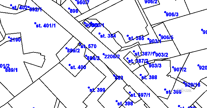 Parcela st. 2206/2 v KÚ Staňkova Lhota, Katastrální mapa