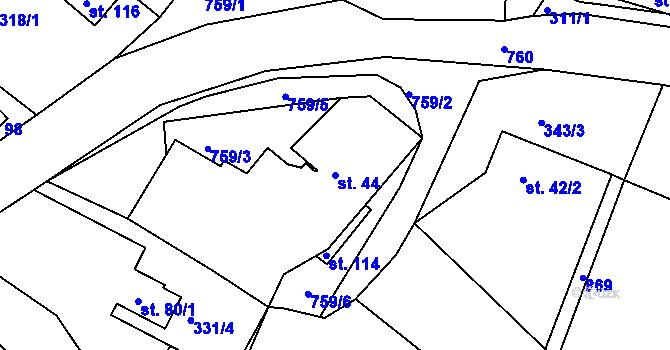 Parcela st. 44 v KÚ Stéblovice, Katastrální mapa