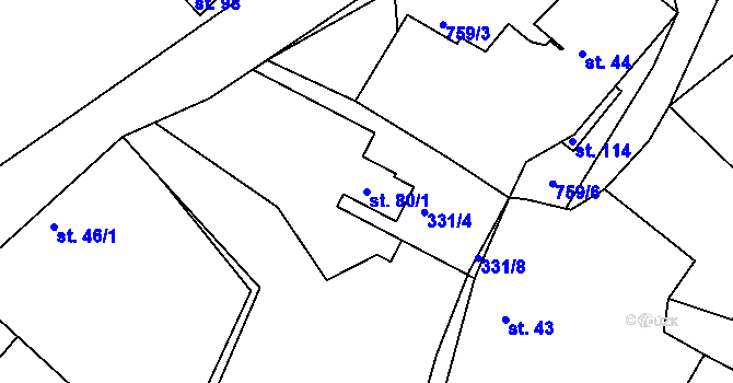 Parcela st. 80/1 v KÚ Stéblovice, Katastrální mapa