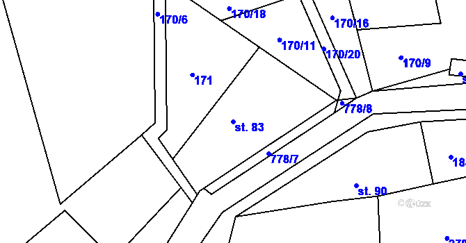 Parcela st. 83 v KÚ Stéblovice, Katastrální mapa