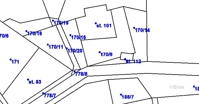 Parcela st. 170/9 v KÚ Stéblovice, Katastrální mapa