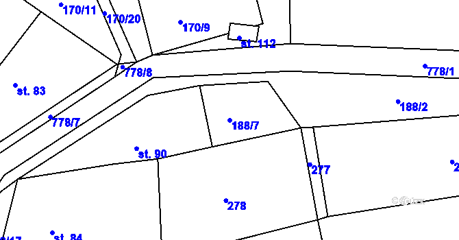 Parcela st. 188/7 v KÚ Stéblovice, Katastrální mapa