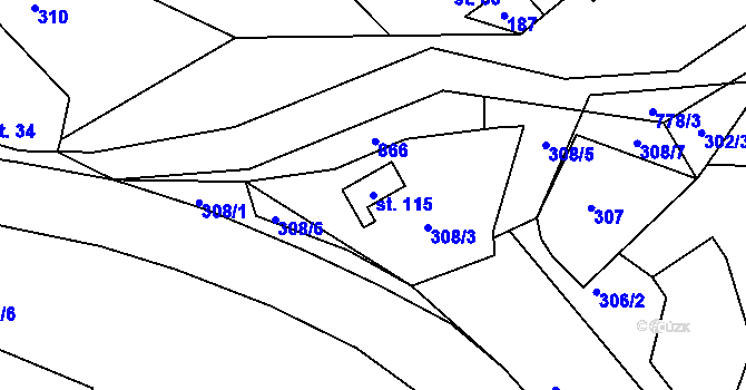 Parcela st. 115 v KÚ Stéblovice, Katastrální mapa