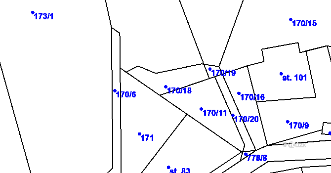 Parcela st. 170/18 v KÚ Stéblovice, Katastrální mapa