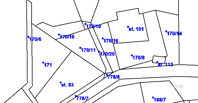 Parcela st. 170/20 v KÚ Stéblovice, Katastrální mapa