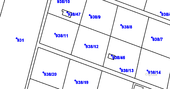 Parcela st. 938/12 v KÚ Sobotovice, Katastrální mapa