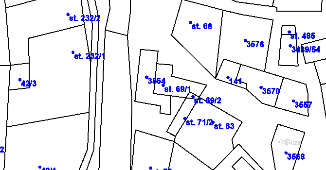 Parcela st. 69/1 v KÚ Sobůlky, Katastrální mapa