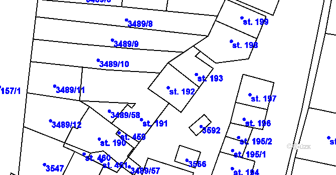 Parcela st. 192 v KÚ Sobůlky, Katastrální mapa