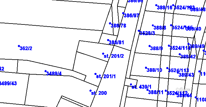 Parcela st. 201/2 v KÚ Sobůlky, Katastrální mapa