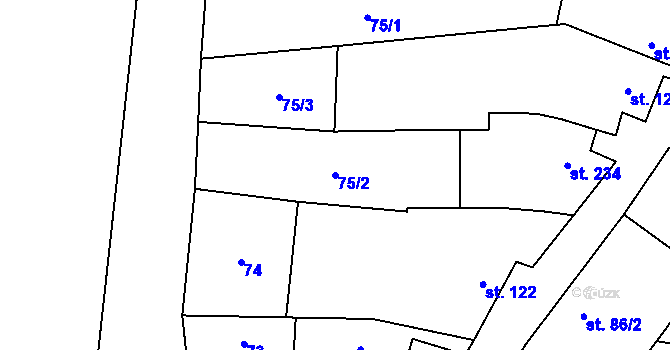 Parcela st. 75/2 v KÚ Sobůlky, Katastrální mapa