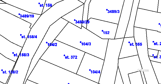 Parcela st. 104/3 v KÚ Sobůlky, Katastrální mapa
