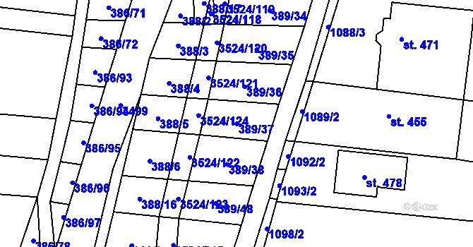 Parcela st. 389/37 v KÚ Sobůlky, Katastrální mapa