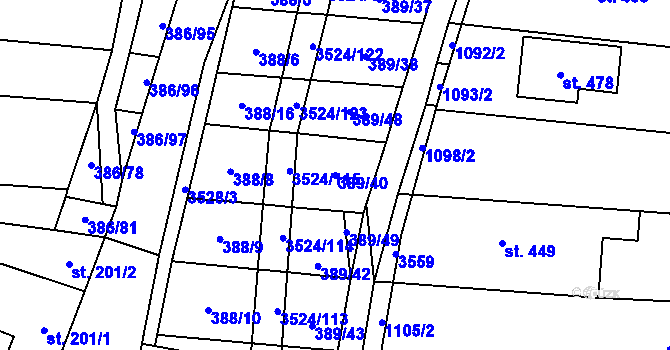 Parcela st. 389/40 v KÚ Sobůlky, Katastrální mapa
