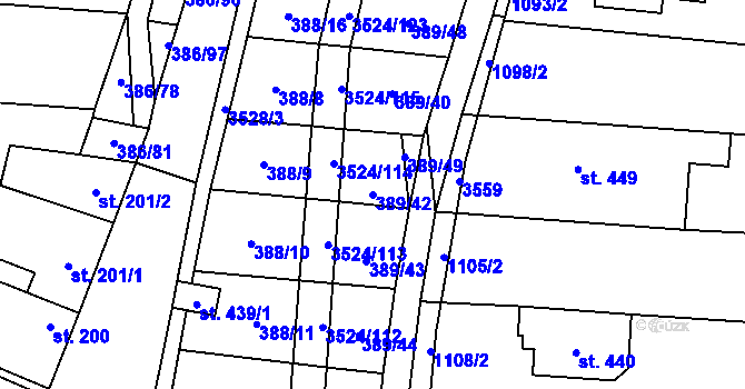 Parcela st. 389/42 v KÚ Sobůlky, Katastrální mapa