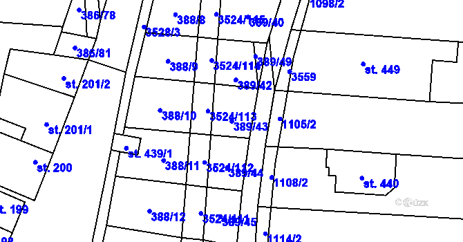 Parcela st. 389/43 v KÚ Sobůlky, Katastrální mapa