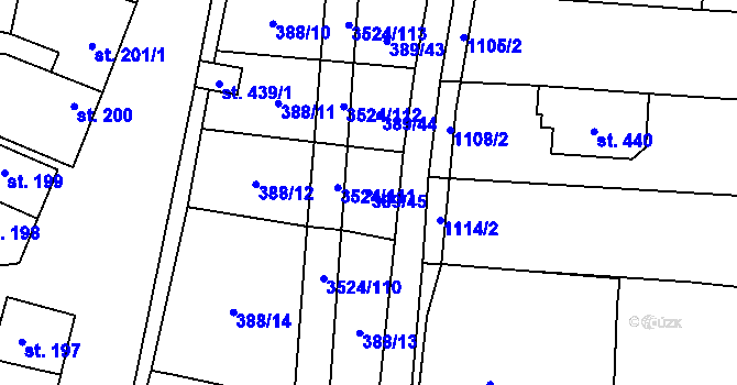 Parcela st. 389/45 v KÚ Sobůlky, Katastrální mapa