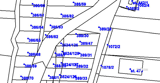 Parcela st. 389/47 v KÚ Sobůlky, Katastrální mapa