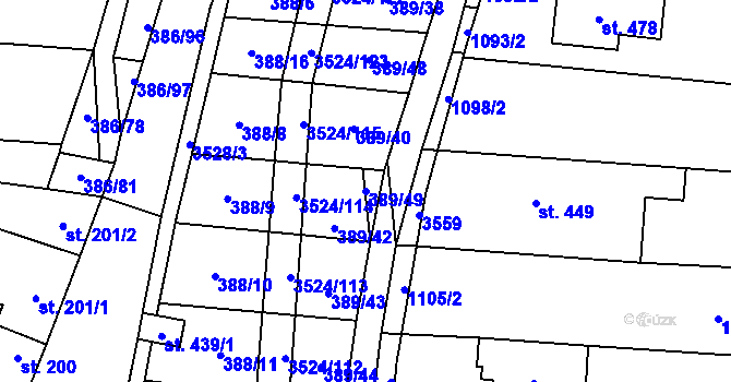 Parcela st. 389/49 v KÚ Sobůlky, Katastrální mapa