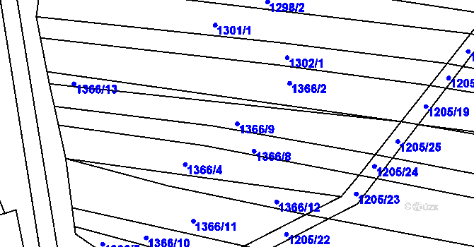 Parcela st. 1366/9 v KÚ Sobůlky, Katastrální mapa