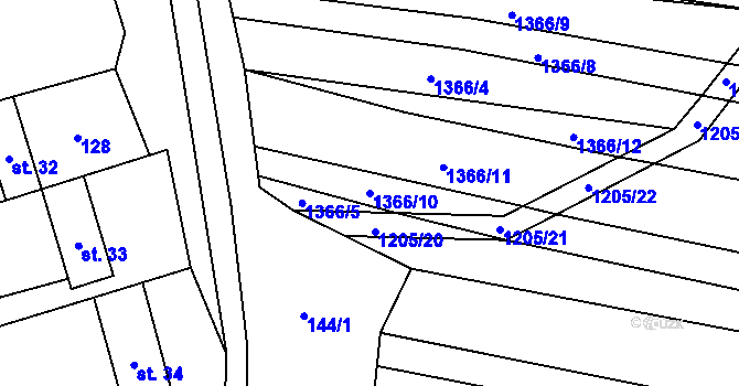 Parcela st. 1366/10 v KÚ Sobůlky, Katastrální mapa