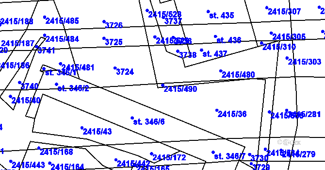 Parcela st. 2415/490 v KÚ Sobůlky, Katastrální mapa
