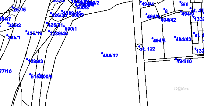 Parcela st. 494/12 v KÚ Sojovice, Katastrální mapa