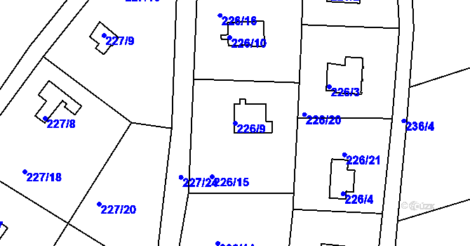 Parcela st. 226/9 v KÚ Sojovice, Katastrální mapa