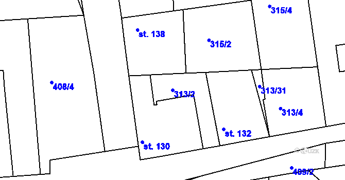 Parcela st. 313/2 v KÚ Sojovice, Katastrální mapa