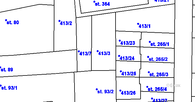 Parcela st. 413/3 v KÚ Sojovice, Katastrální mapa