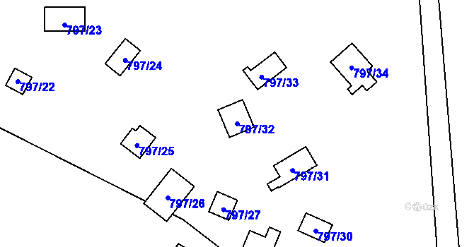 Parcela st. 797/32 v KÚ Sojovice, Katastrální mapa