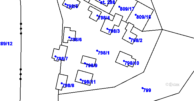 Parcela st. 798/1 v KÚ Sojovice, Katastrální mapa