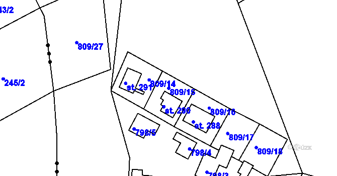 Parcela st. 809/15 v KÚ Sojovice, Katastrální mapa