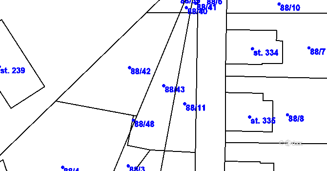 Parcela st. 88/43 v KÚ Sojovice, Katastrální mapa