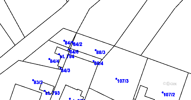 Parcela st. 88/3 v KÚ Sokoleč, Katastrální mapa