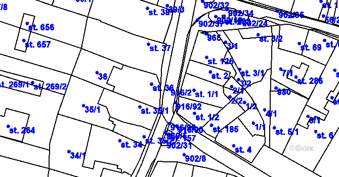 Parcela st. 916/2 v KÚ Sokoleč, Katastrální mapa