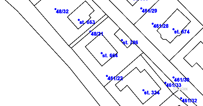Parcela st. 664 v KÚ Sokoleč, Katastrální mapa