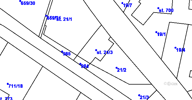 Parcela st. 21/3 v KÚ Sokoleč, Katastrální mapa
