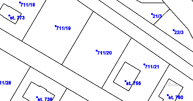 Parcela st. 711/20 v KÚ Sokoleč, Katastrální mapa