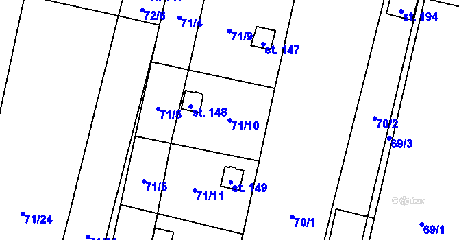 Parcela st. 71/10 v KÚ Sokolí, Katastrální mapa