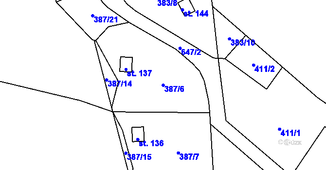 Parcela st. 387/6 v KÚ Sokolí, Katastrální mapa