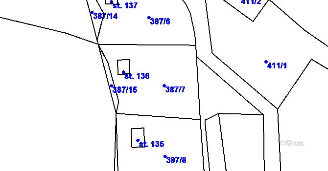 Parcela st. 387/7 v KÚ Sokolí, Katastrální mapa