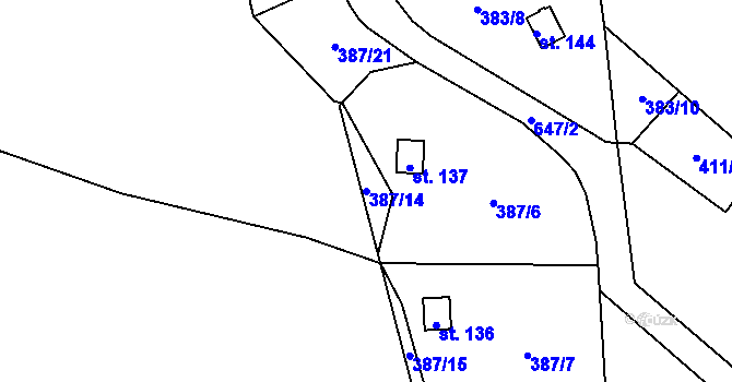 Parcela st. 387/14 v KÚ Sokolí, Katastrální mapa