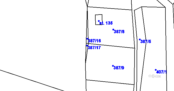 Parcela st. 387/17 v KÚ Sokolí, Katastrální mapa